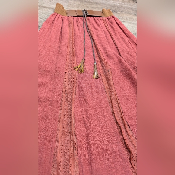 Altar'd State Rust Maxi Skirt with Brown Stretchy Waistband - Picture 2 of 7